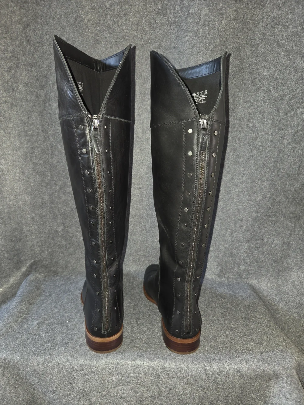Franco Sarto Black Over-the-Knee Leather Boots with Rear Zip and Studs Size 11